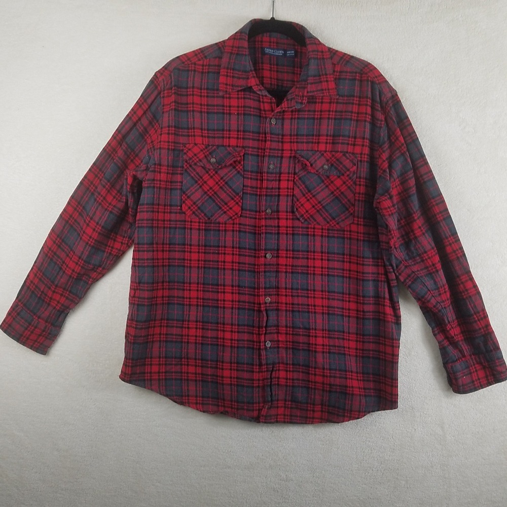Faded Glory Mens Red Black Plaid Flannel Shirt Button Up Long Sleeve‎ Cotton L